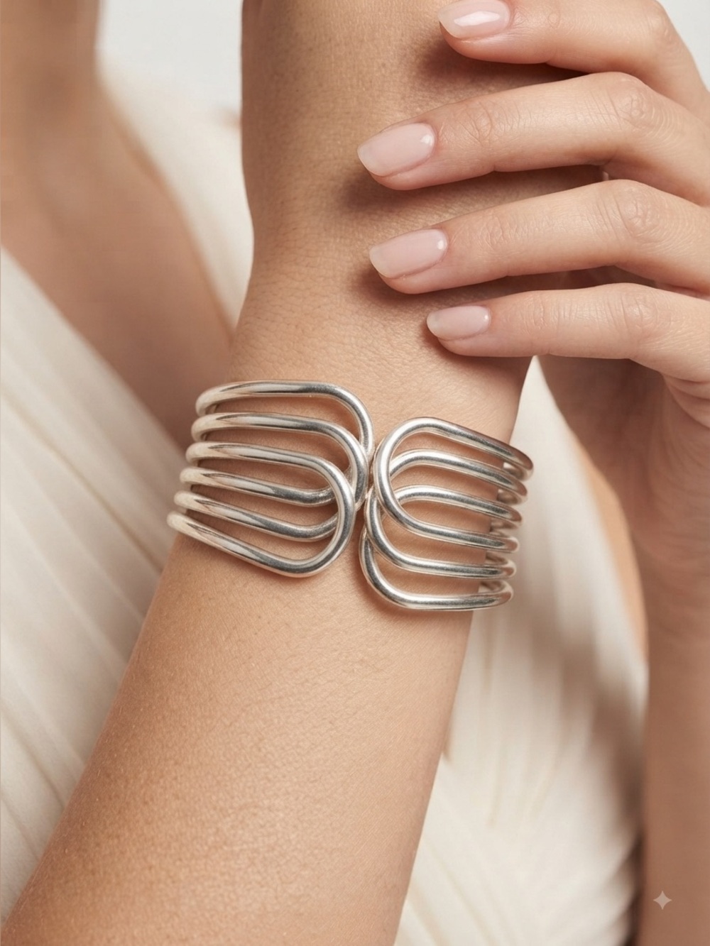 Silver Multi-Band Cuff Bracelet | Hinged Clamper Wrap Bangle
